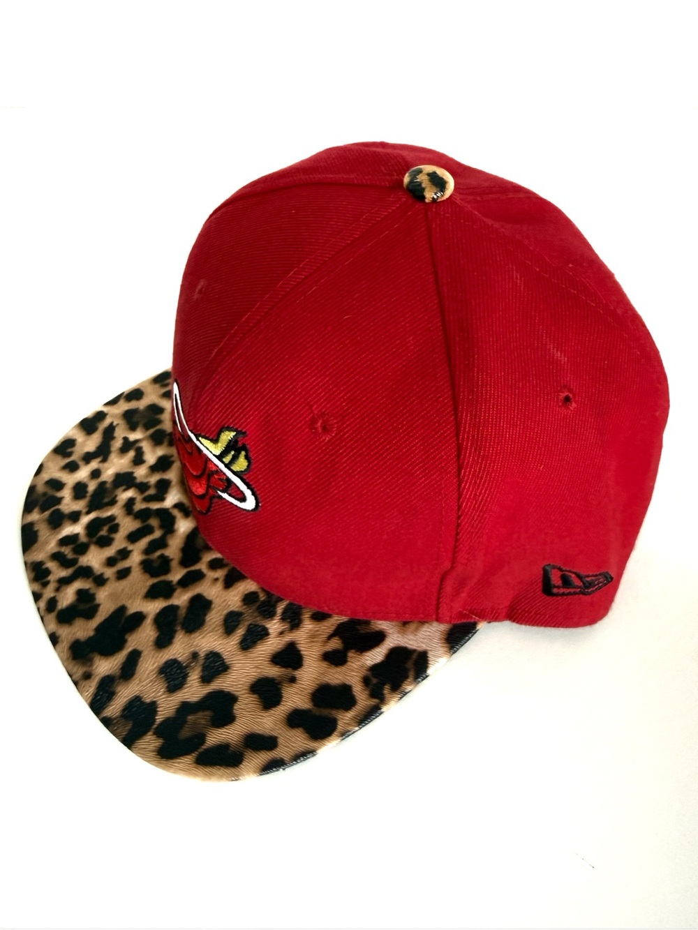 New Era Red Cap with Leopard Brim and Button